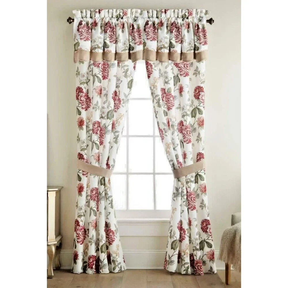 Croscill Floral White Panel Pair Pole Top Curtains Drapes w/Tiebacks 82 W x 84 L